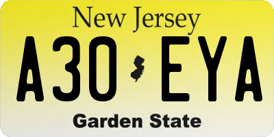 NJ license plate A30EYA