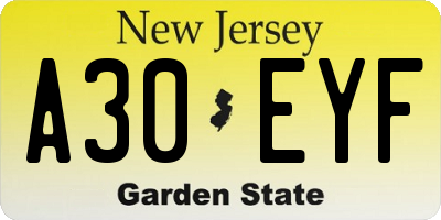 NJ license plate A30EYF