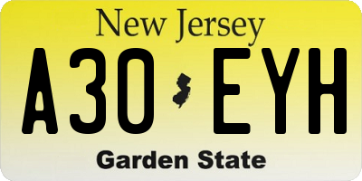 NJ license plate A30EYH