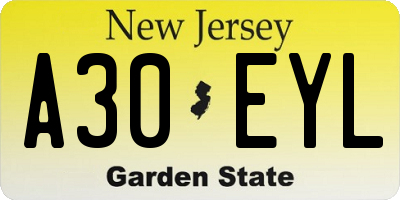 NJ license plate A30EYL