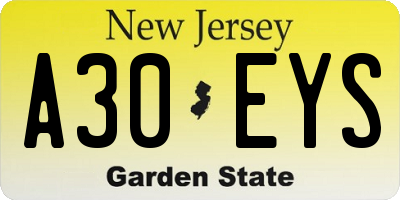 NJ license plate A30EYS
