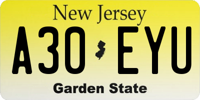 NJ license plate A30EYU