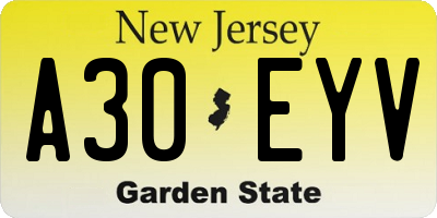 NJ license plate A30EYV