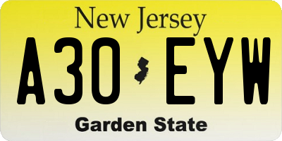 NJ license plate A30EYW