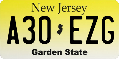 NJ license plate A30EZG