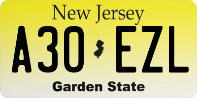 NJ license plate A30EZL