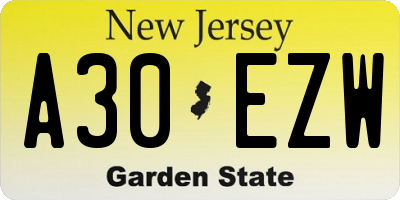 NJ license plate A30EZW