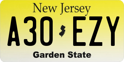 NJ license plate A30EZY