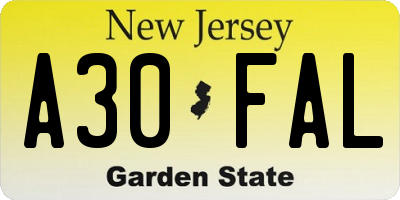 NJ license plate A30FAL