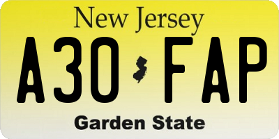 NJ license plate A30FAP