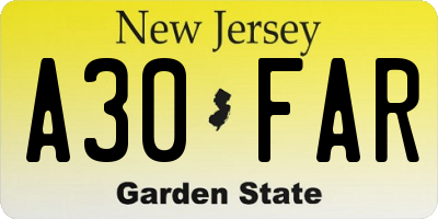 NJ license plate A30FAR
