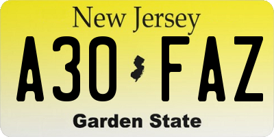 NJ license plate A30FAZ