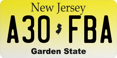NJ license plate A30FBA