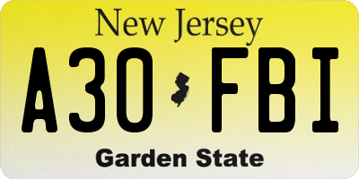 NJ license plate A30FBI
