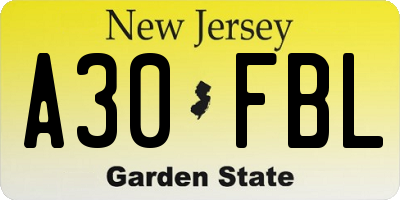 NJ license plate A30FBL