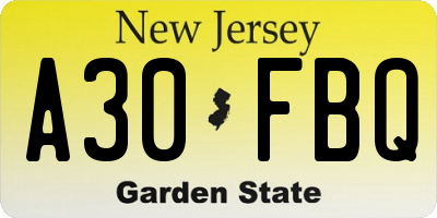 NJ license plate A30FBQ