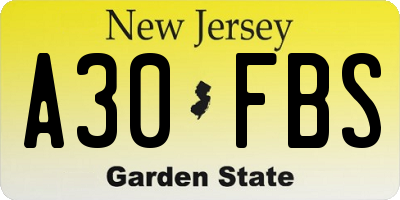 NJ license plate A30FBS