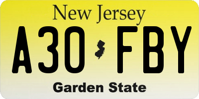 NJ license plate A30FBY
