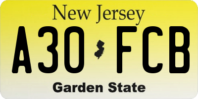NJ license plate A30FCB