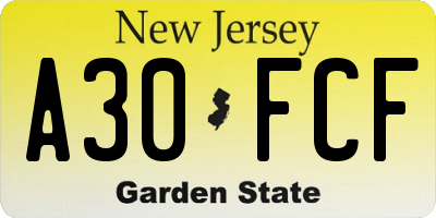 NJ license plate A30FCF