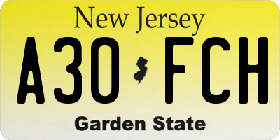 NJ license plate A30FCH