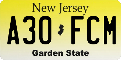 NJ license plate A30FCM