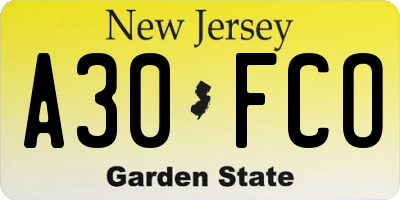 NJ license plate A30FCO