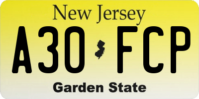 NJ license plate A30FCP