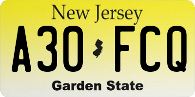 NJ license plate A30FCQ