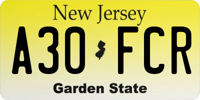 NJ license plate A30FCR