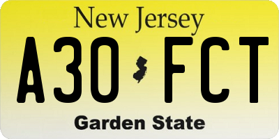 NJ license plate A30FCT