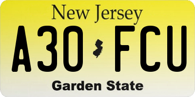 NJ license plate A30FCU