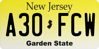 NJ license plate A30FCW