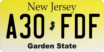 NJ license plate A30FDF