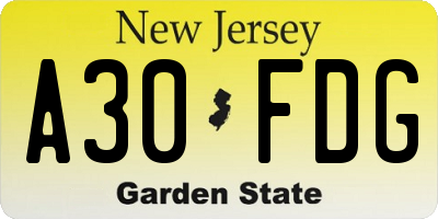 NJ license plate A30FDG