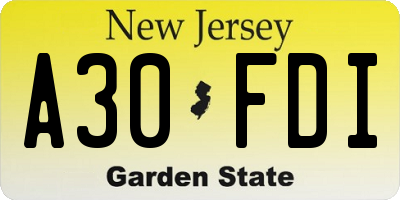 NJ license plate A30FDI