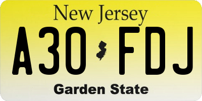 NJ license plate A30FDJ