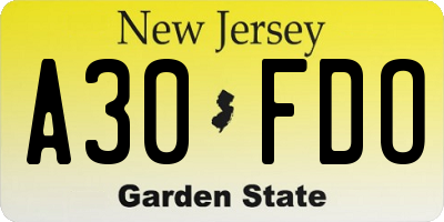 NJ license plate A30FDO
