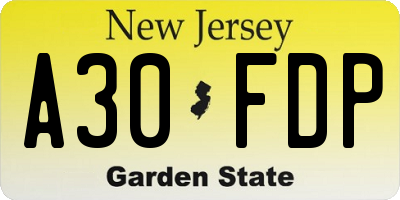 NJ license plate A30FDP