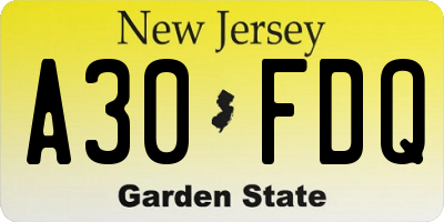 NJ license plate A30FDQ