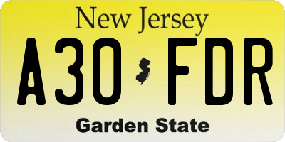 NJ license plate A30FDR