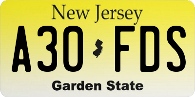 NJ license plate A30FDS
