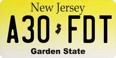 NJ license plate A30FDT