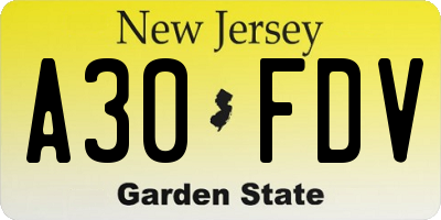 NJ license plate A30FDV