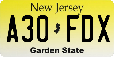 NJ license plate A30FDX