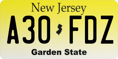 NJ license plate A30FDZ