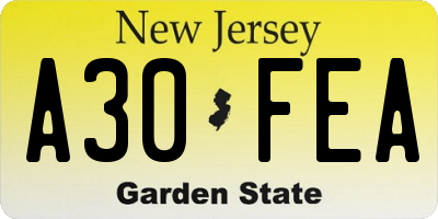 NJ license plate A30FEA