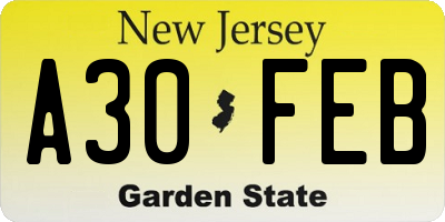 NJ license plate A30FEB