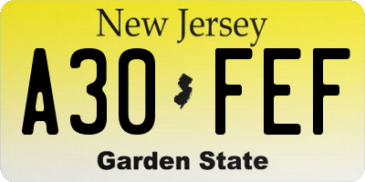 NJ license plate A30FEF