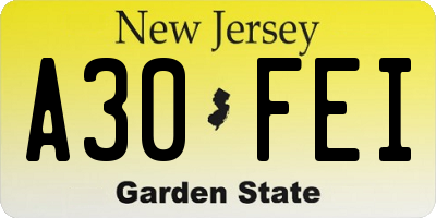 NJ license plate A30FEI
